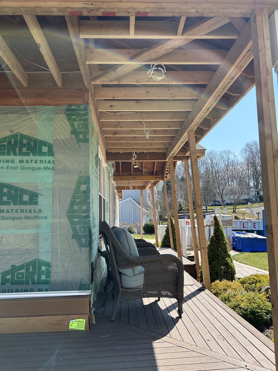 Ceiling joists of the new covered porch
