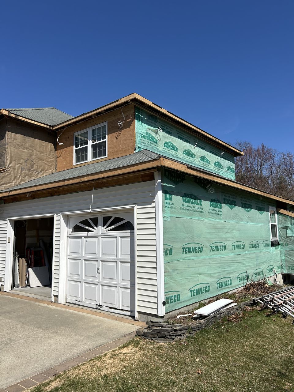 Garage side of the house wrapped and ready for siding